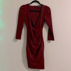 Burgundy v neck dress